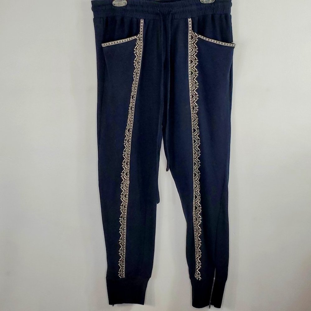 JOHNNY WAS Black Embroidered Joggers M EUC